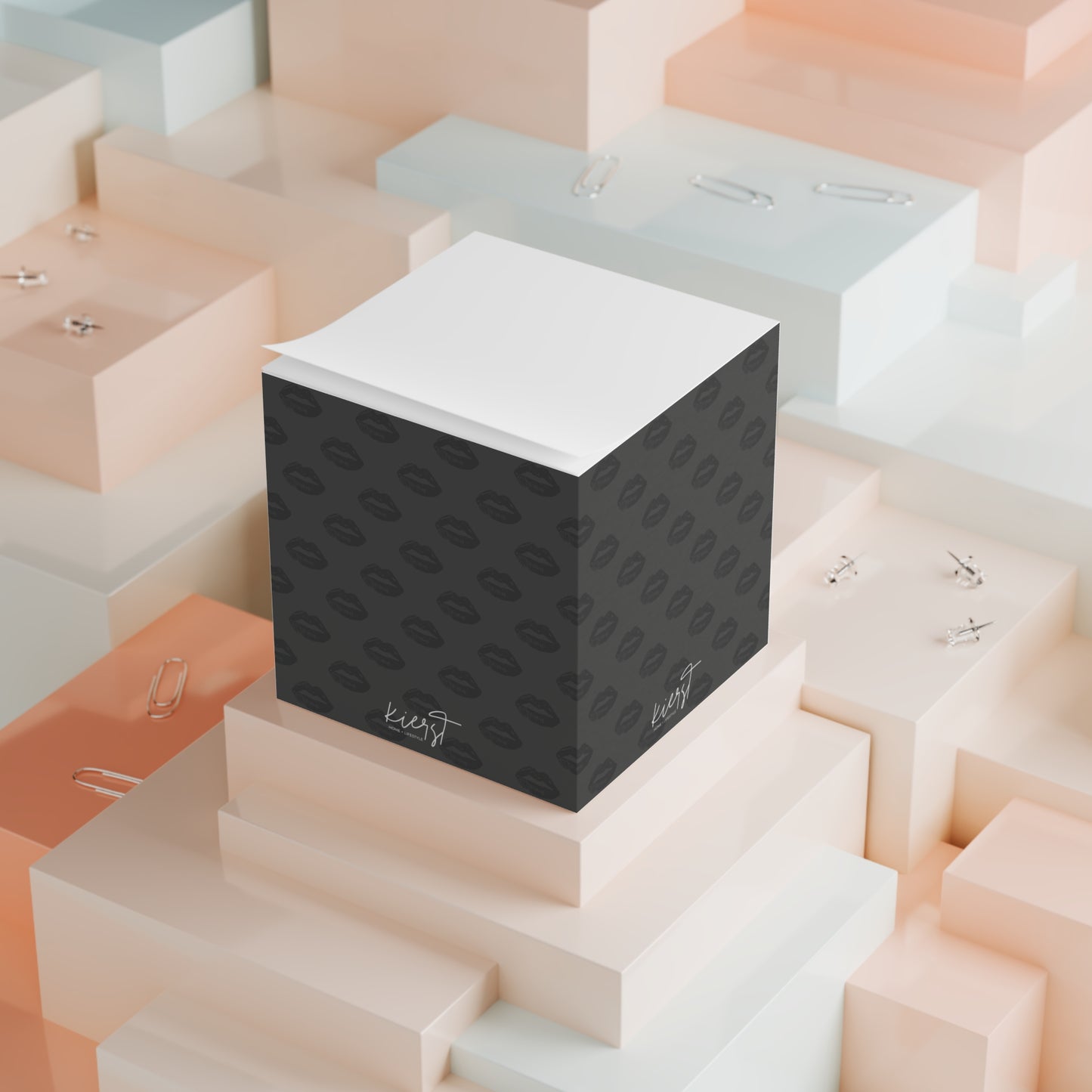 Black Lip Print Sticky Note Cube | Bold Matte Black Desk Accent