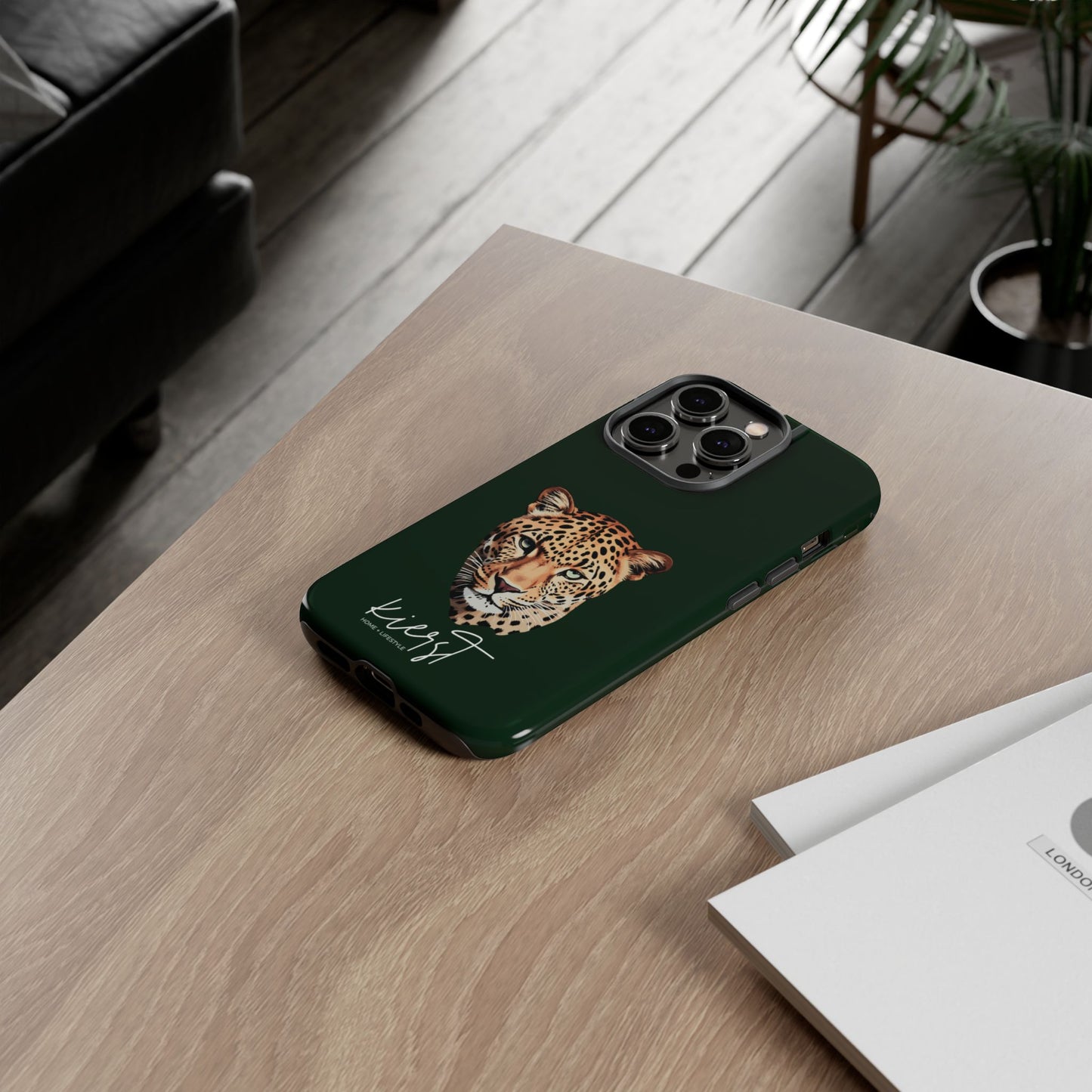 Leopard Head on Signature Midnight Pine iPhone Case | Designed to Stand Out