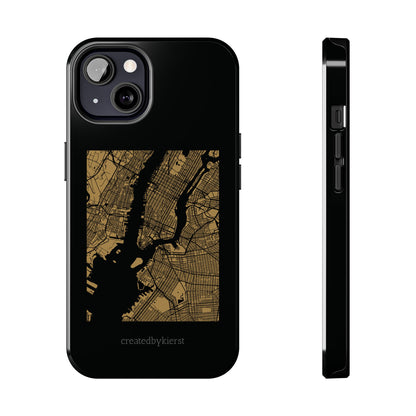 Black and Gold NYC Map iPhone Case