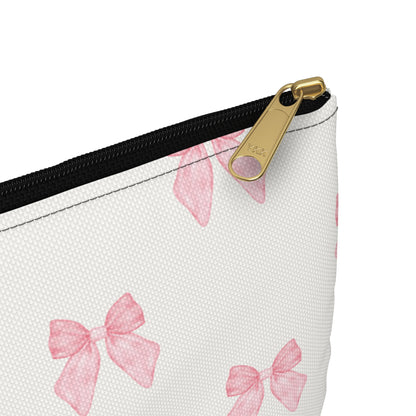 Multiple Pink Bows on Beige Accessory Pouch