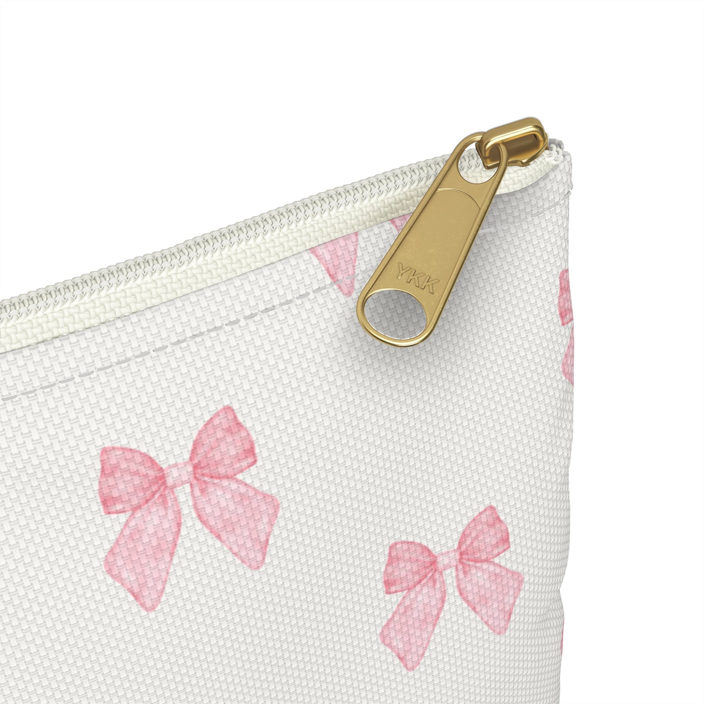 Multiple Pink Bows on Beige Accessory Pouch