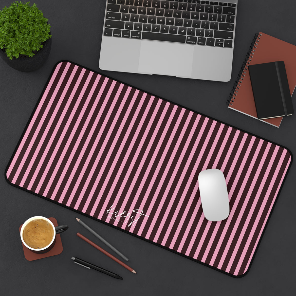 Signature Velvet Noir + Pink Stripes Desk Mat