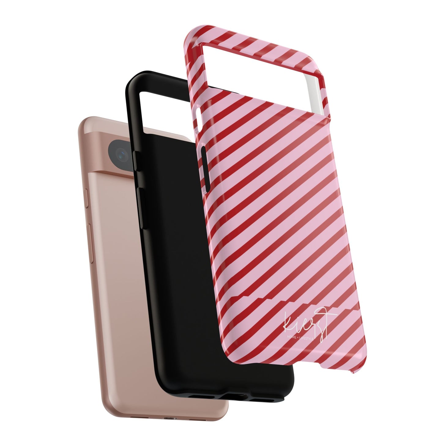 Holiday 25 Pink and Red Diagonal Striped Google Pixel Phone Case
