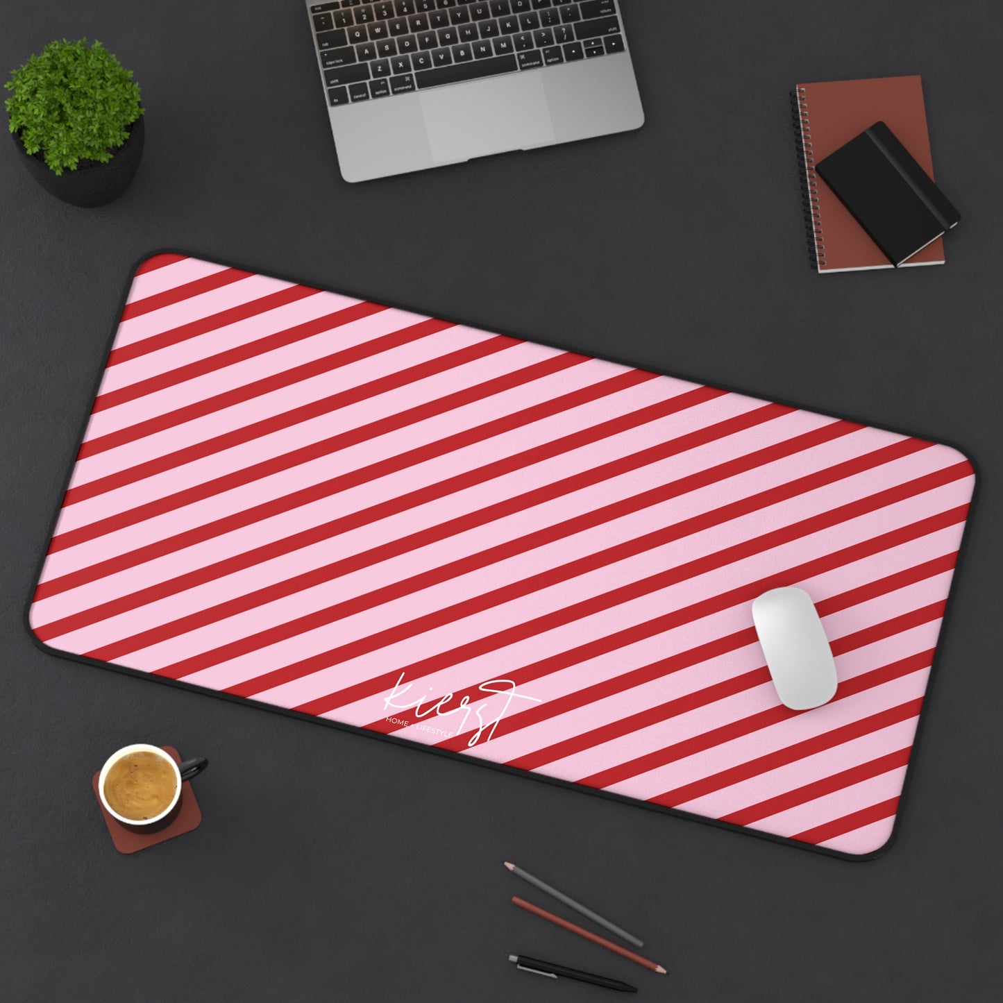 Holiday 25 Pink and Red Diagonal Striped Desk Mat