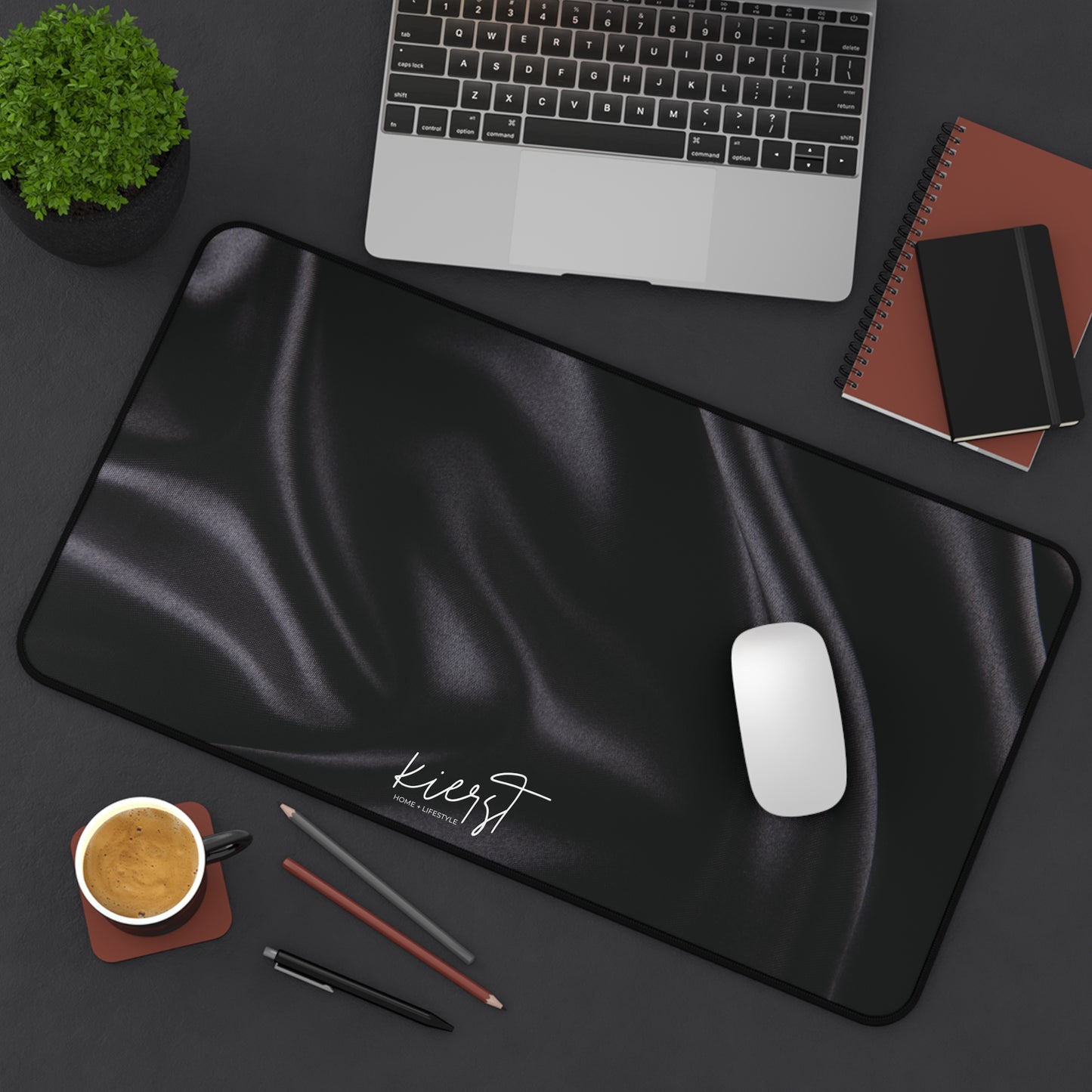 Black Silk Print Desk Mat