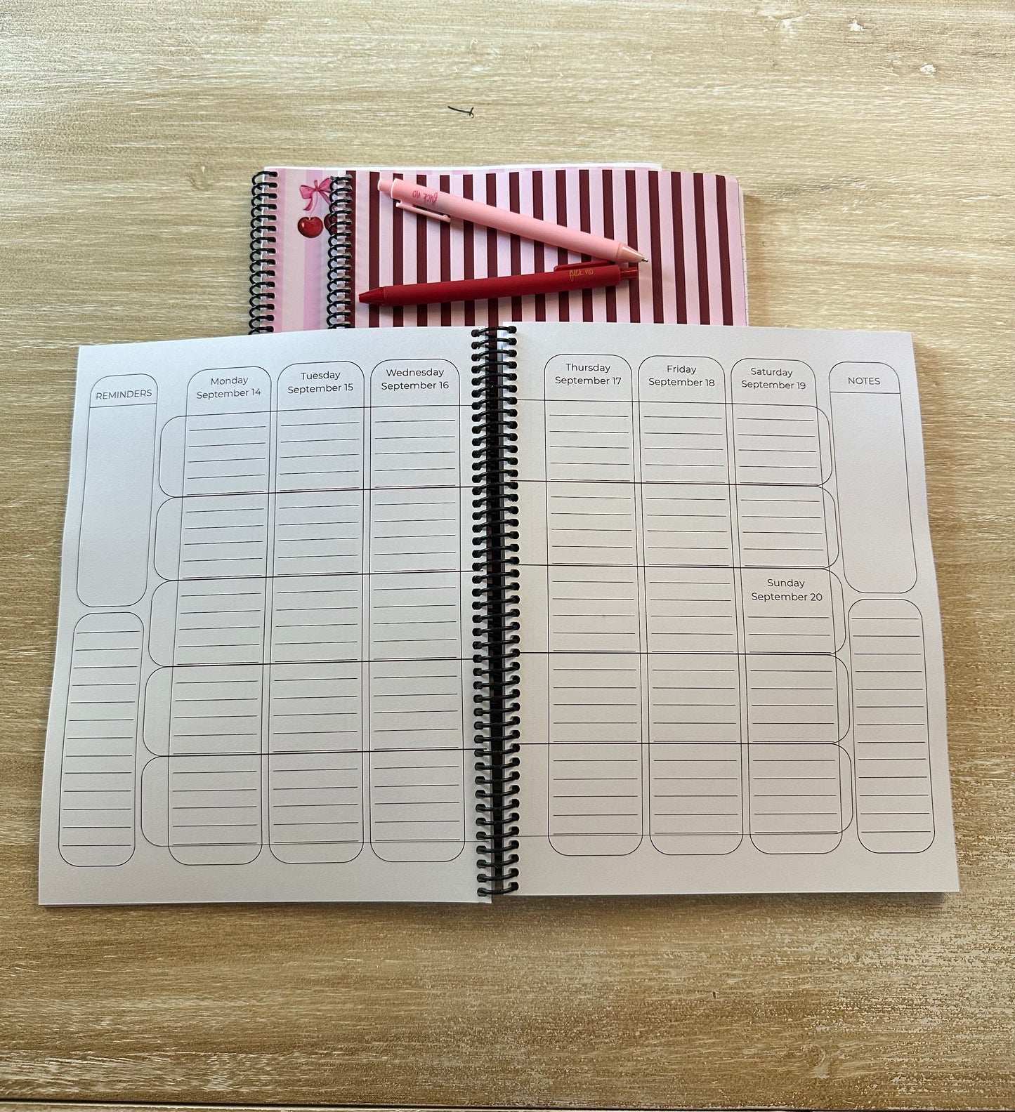 2026 - 2027 Cherries on Pink Stripes Mid Year Lifestyle Planner
