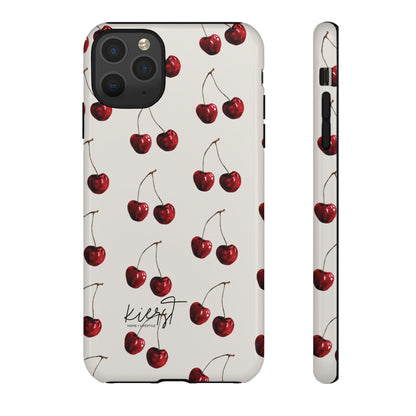 Moody Cherry Stems on White Bone iPhone Case | Timeless Contrast With A Twist of Charm