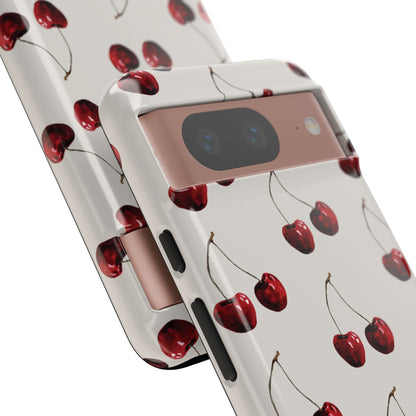 Moody Cherry Stems on White Bone Google Pixel Case | Sultry Minimalism Meets Everyday Utility