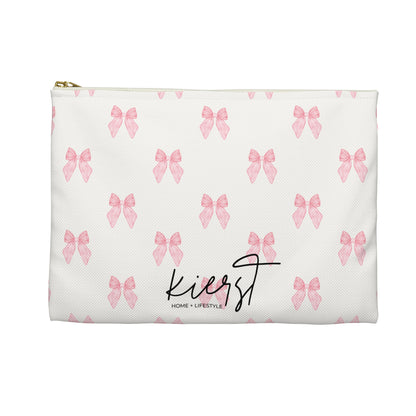 Multiple Pink Bows on Beige Accessory Pouch