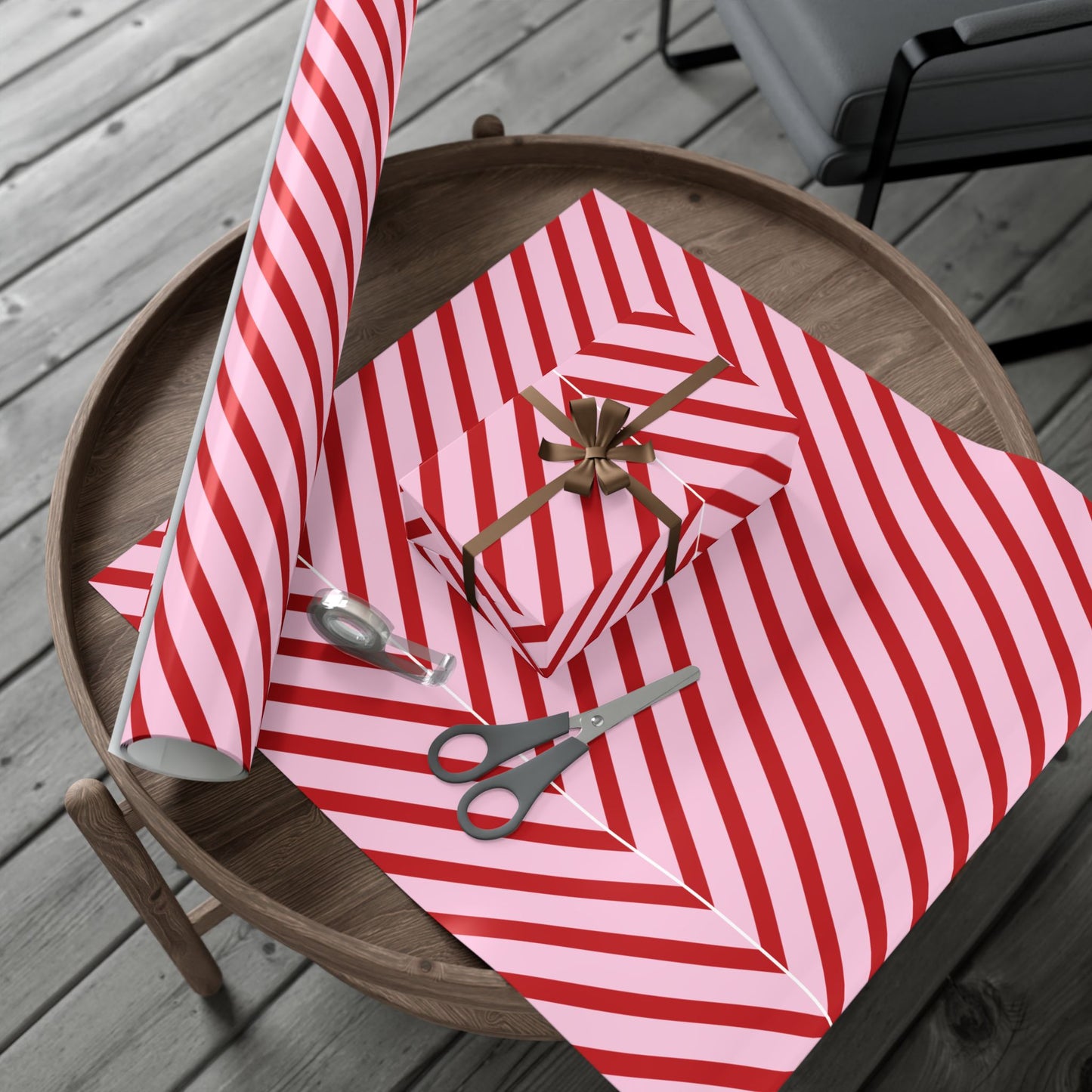 Pink and Red Diagnol Striped Wrapping paper