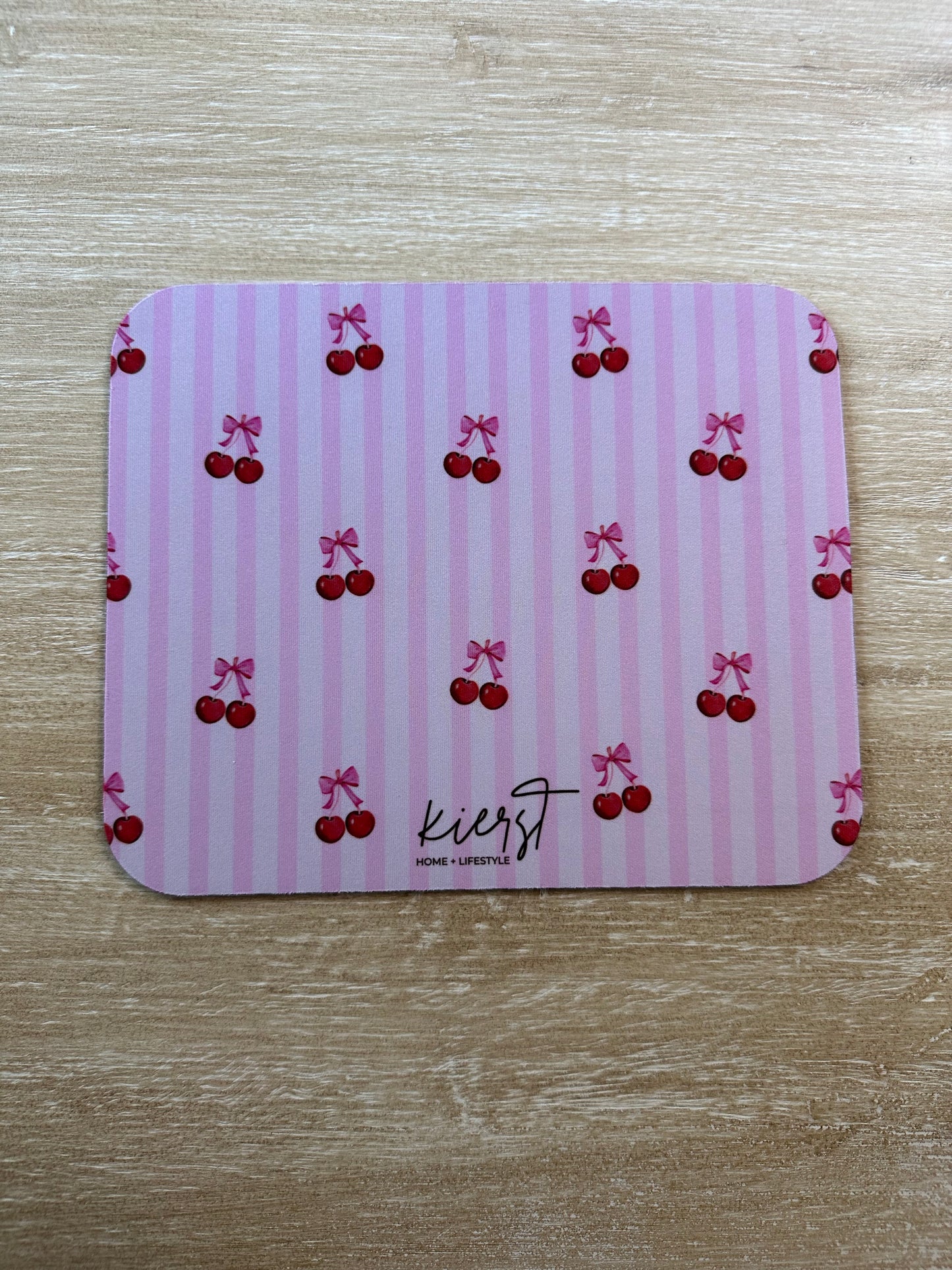 Cherries on Pink Stripes Mouse Pad