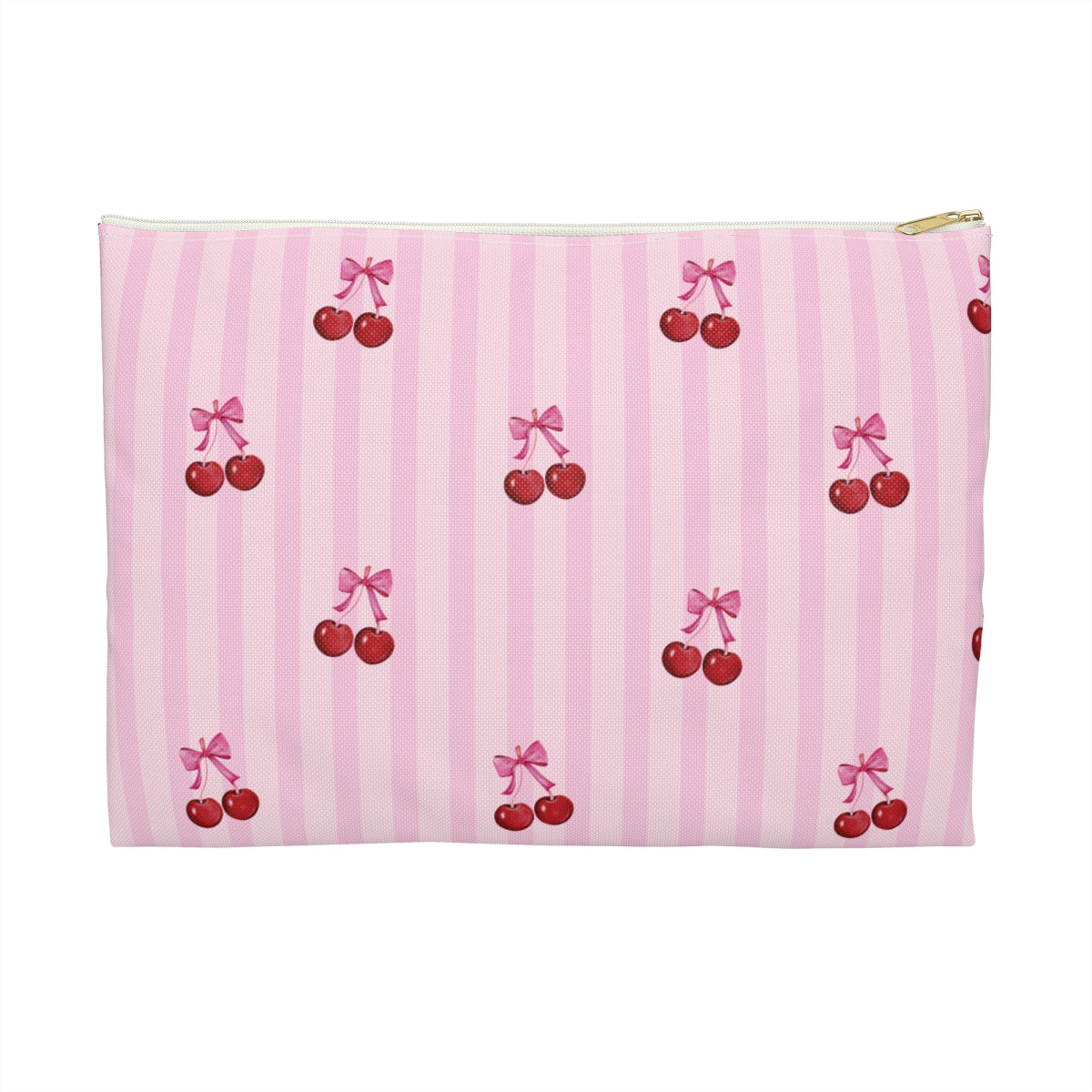 Cherries on Pink Stripes Accessory Pouch