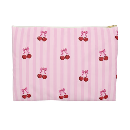 Cherries on Pink Stripes Accessory Pouch