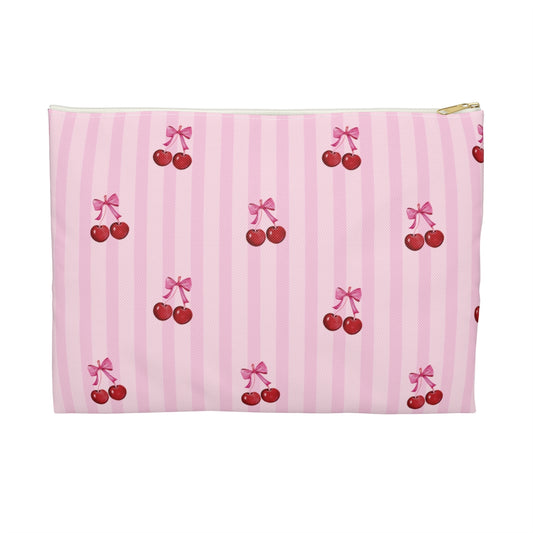 Cherries on Pink Stripes Accessory Pouch
