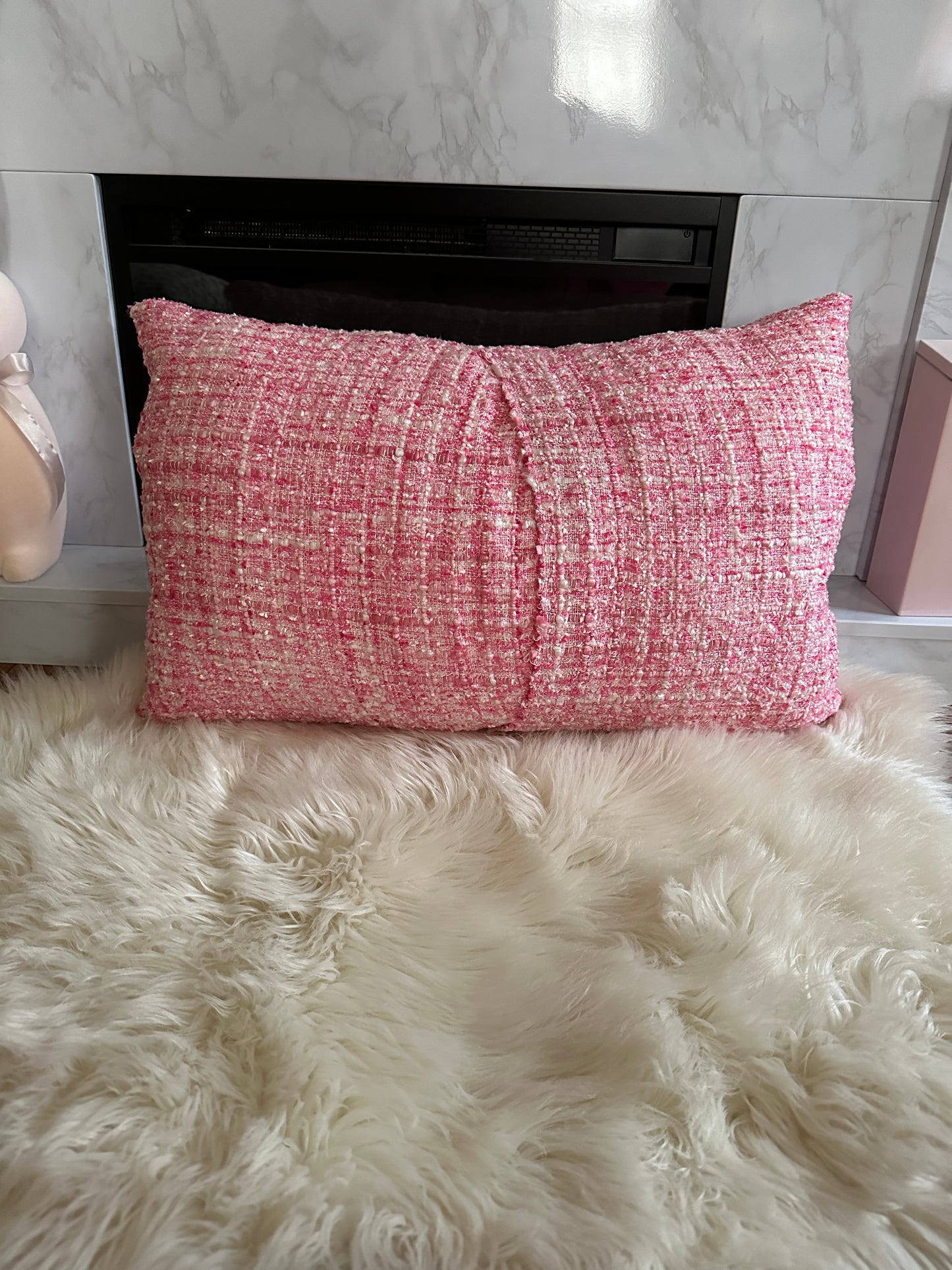 Pink Tweed Throw Pillow