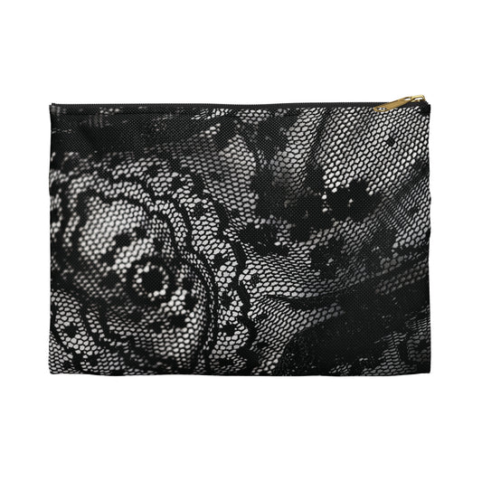 Black + White Lace Print Accessory Pouch
