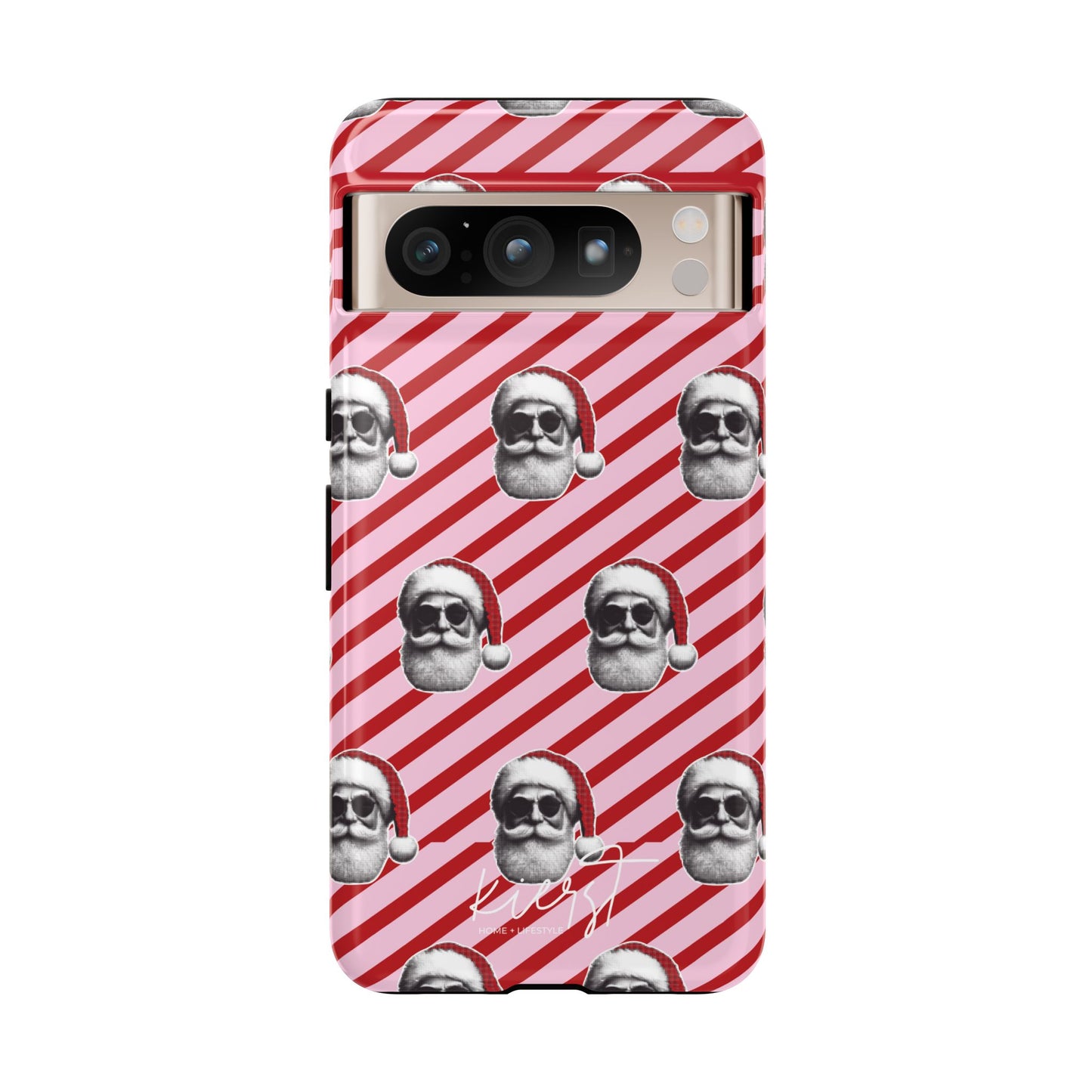 Holiday 25 Cool Santa on Pink and Red Diagonal Striped Google Pixel Phone Case