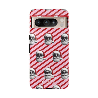Holiday 25 Cool Santa on Pink and Red Diagonal Striped Google Pixel Phone Case