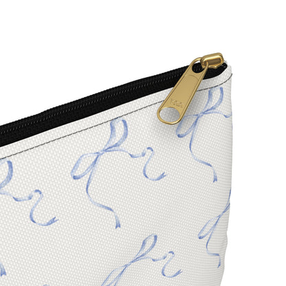 Multiple Thin Blue Bows on Beige Accessory Pouch