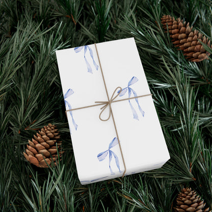 Delicate Blue Bow Gift Wrapping Paper – Hand-Painted Style Ribbon Pattern on White