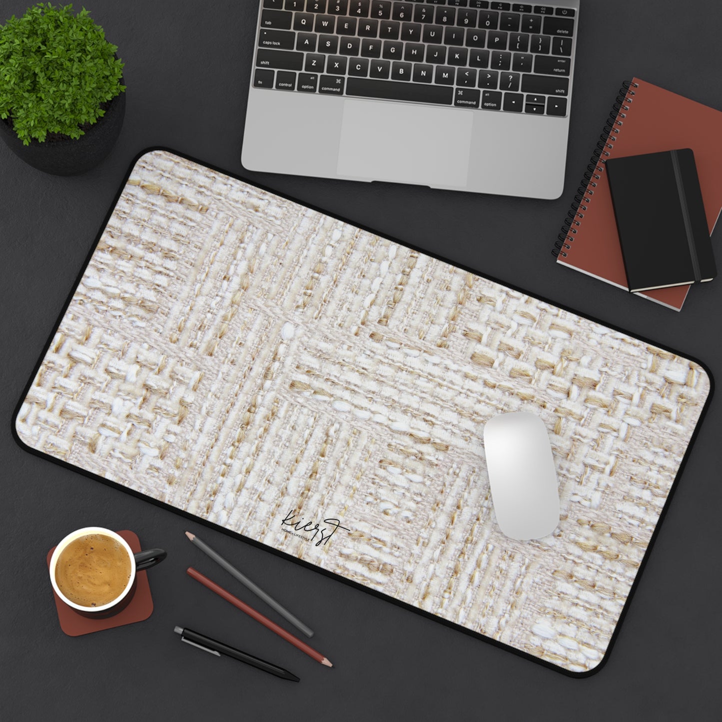 Cream + Gold Tweed Print Desk Mat