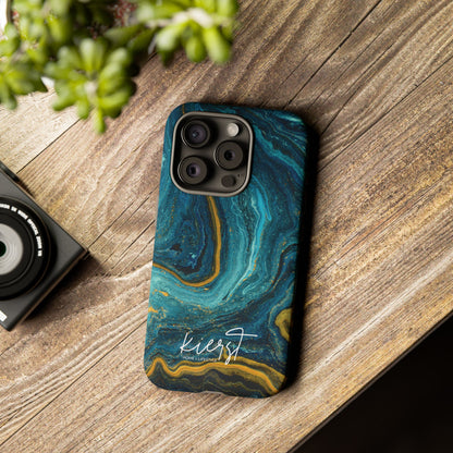 Gold & Teal Marble iPhone Case | Swirled Boldness, Everyday Luxury