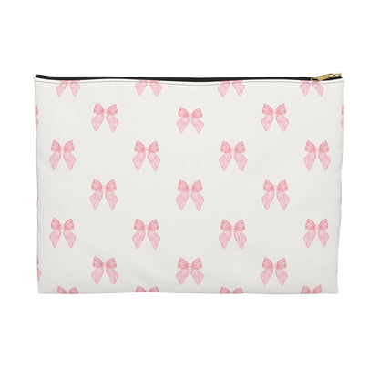 Multiple Pink Bows on Beige Accessory Pouch