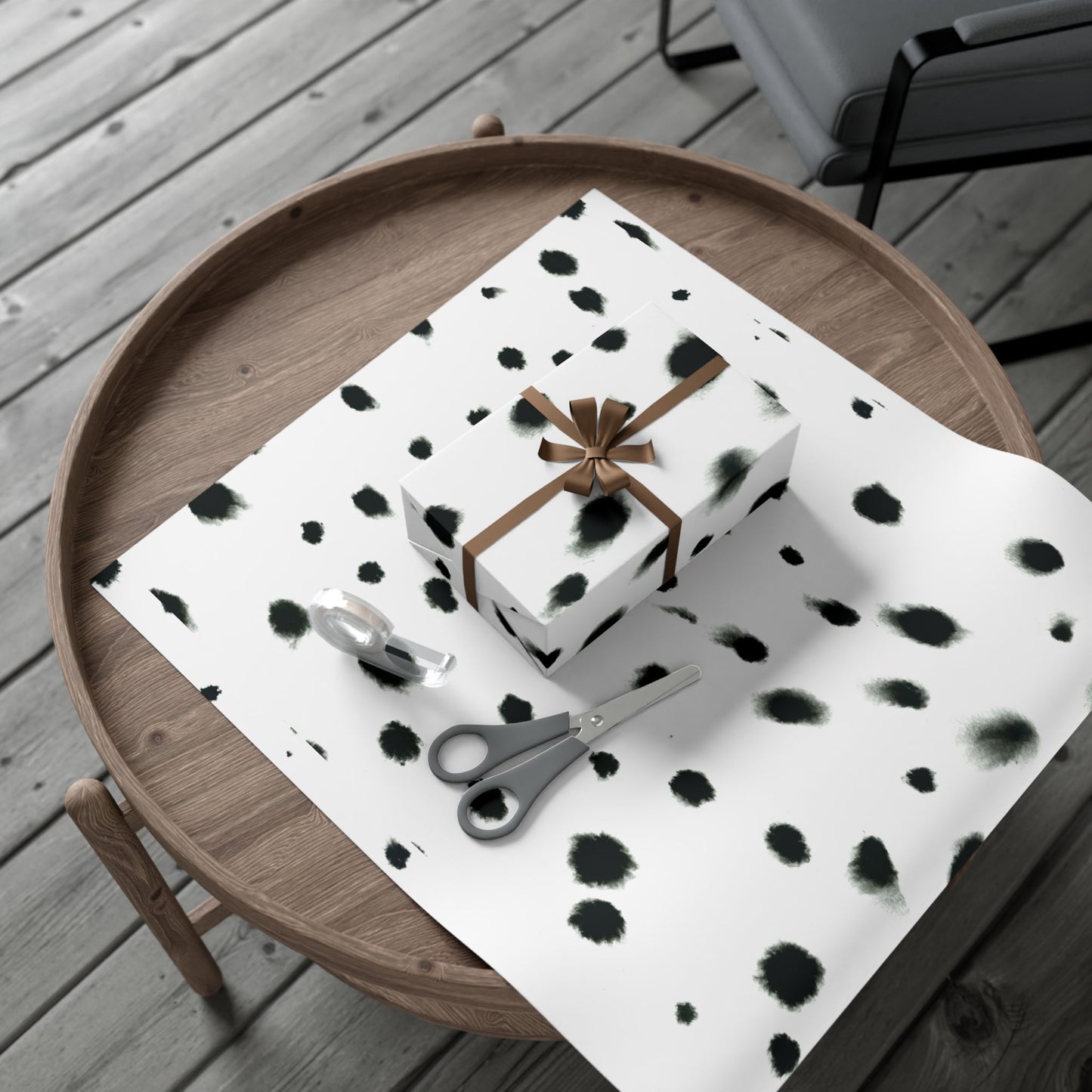 Smudged Black Spots on White Gift Wrapping Paper
