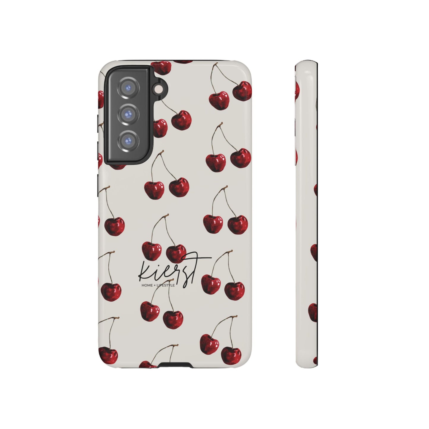 Moody Cherry Stems on White Bone Samsung Galaxy Case | Understated Luxury With A Playful Bite