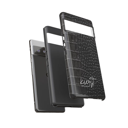 Black Crocodile Print Google Pixel Phone Case