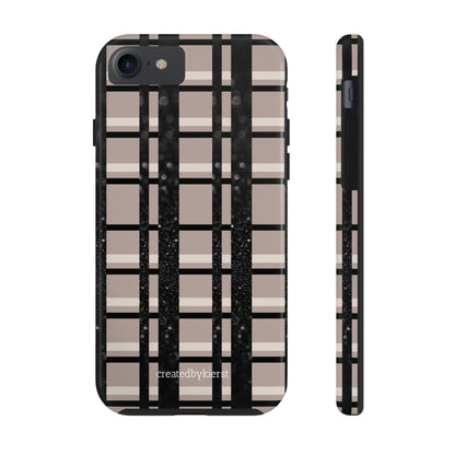 Tan, Black, and Black Glitter Plaid iPhone Case