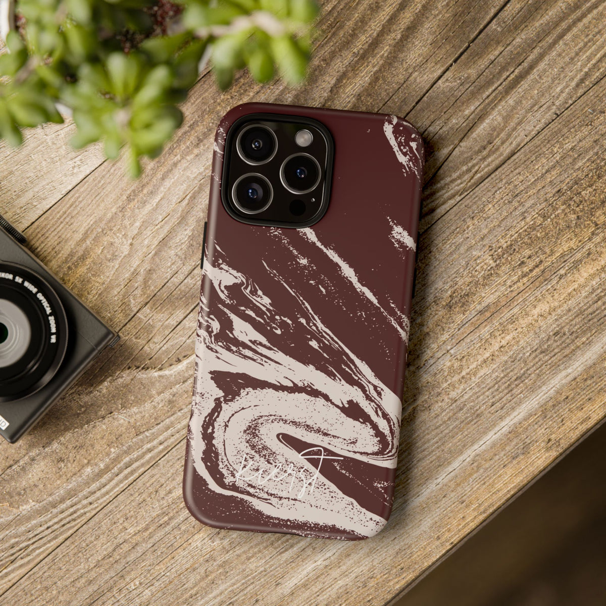 Cream Marble on Signature Velvet Noir iPhone Case