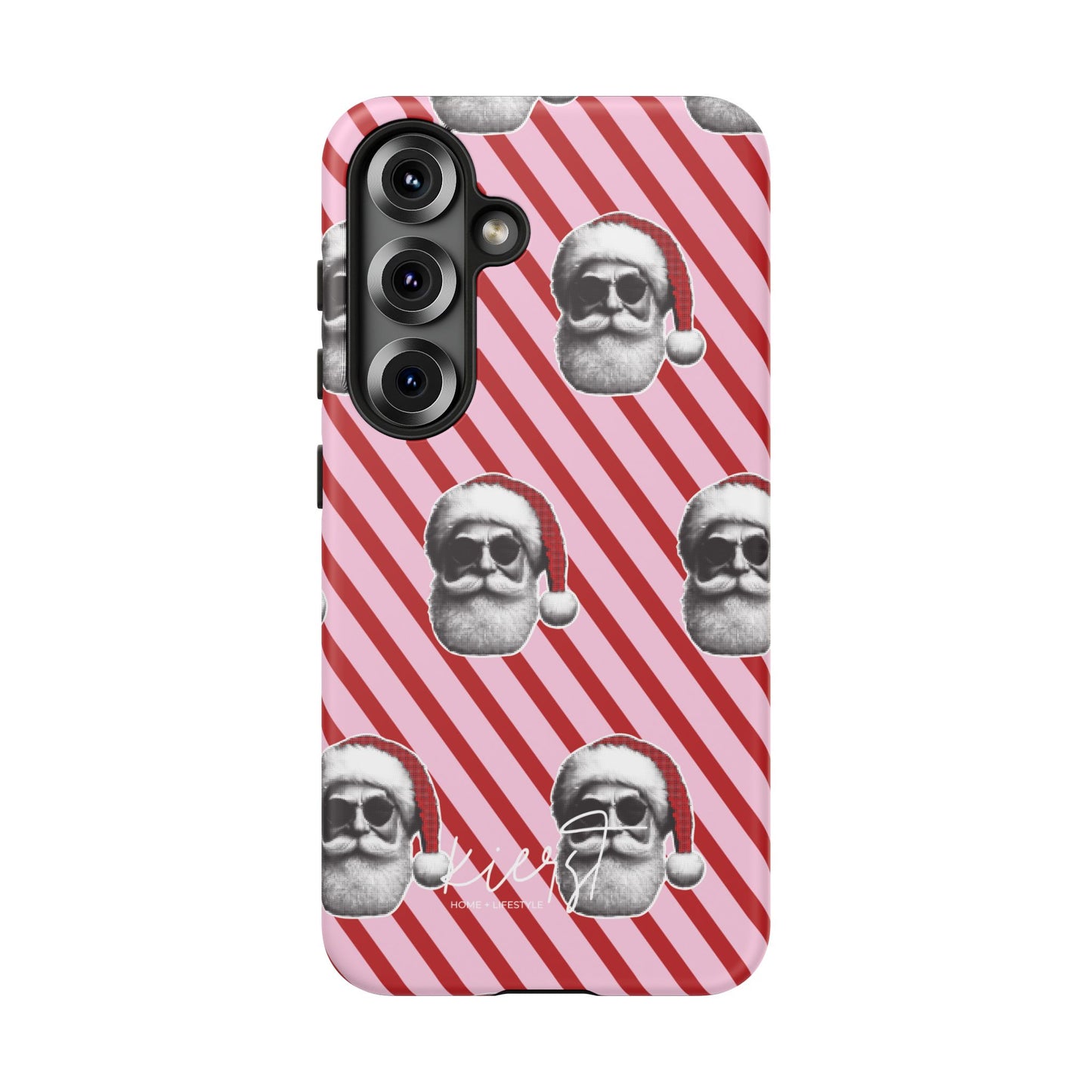 Holiday 25 Cool Santa on Pink and Red Diagonal Striped Samsung Galaxy Phone Case