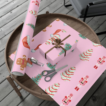 Colorful Christmas on Pink Gift Wrapping Paper