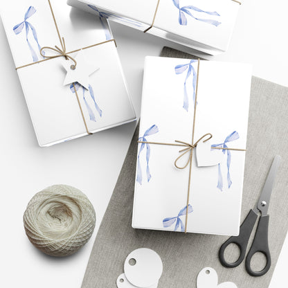 Delicate Blue Bow Gift Wrapping Paper – Hand-Painted Style Ribbon Pattern on White