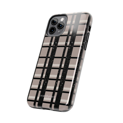 Tan, Black, and Black Glitter Plaid iPhone Case