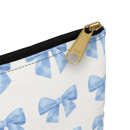 Multiple Blue Bows on Beige Accessory Pouch