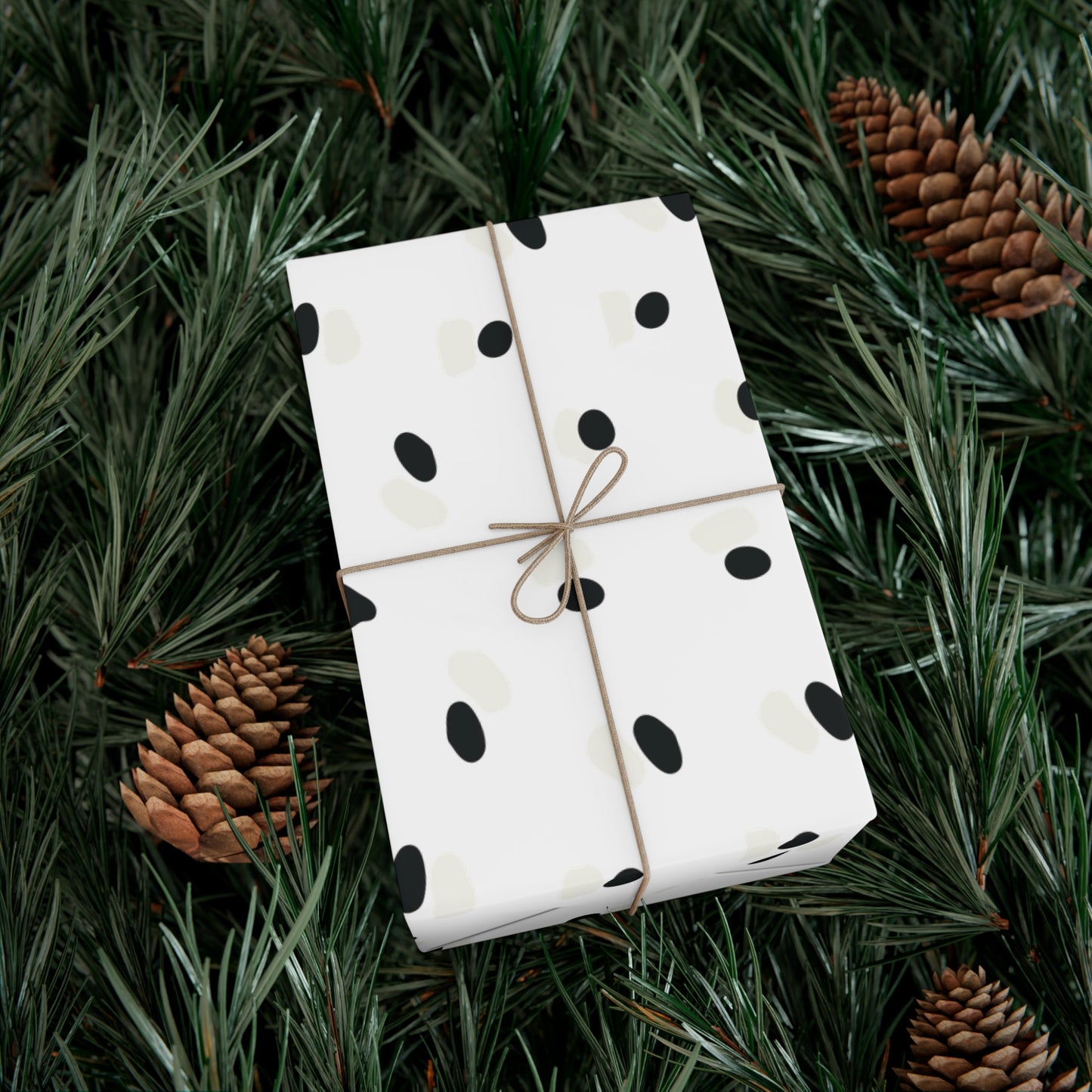 Black and Cream Spots on White Gift Wrapping Paper