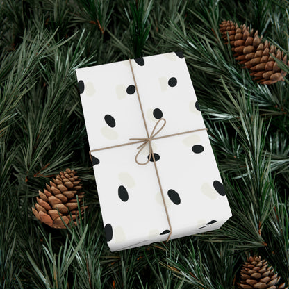 Black and Cream Spots on White Gift Wrapping Paper