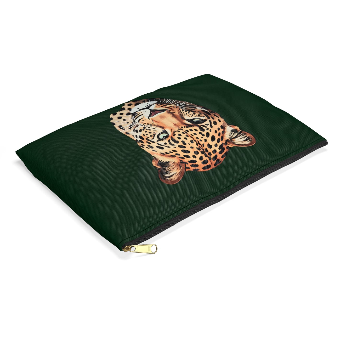 Leopard Head on Signature Midnight Pine Accessory Pouch