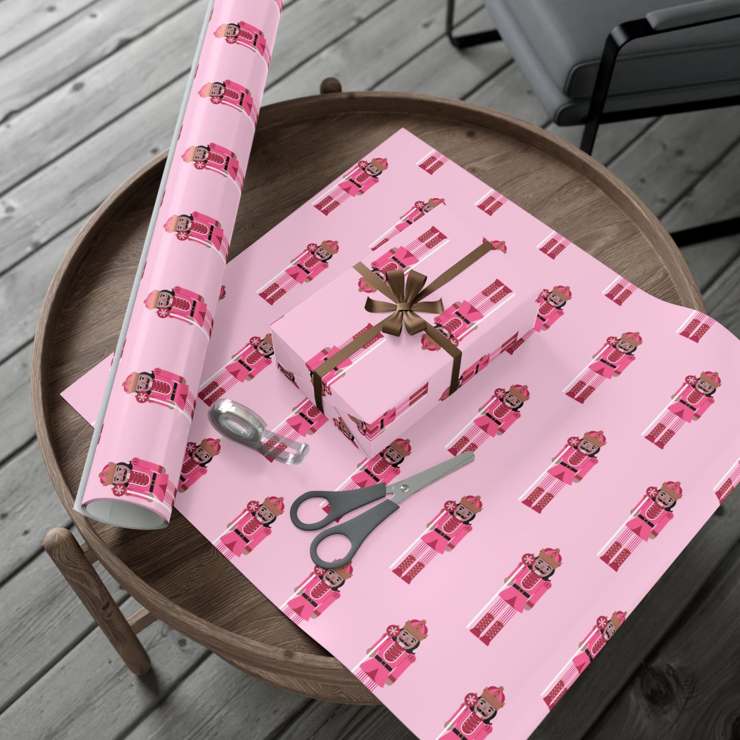 Tan Nutcracker on Pink Wrapping paper