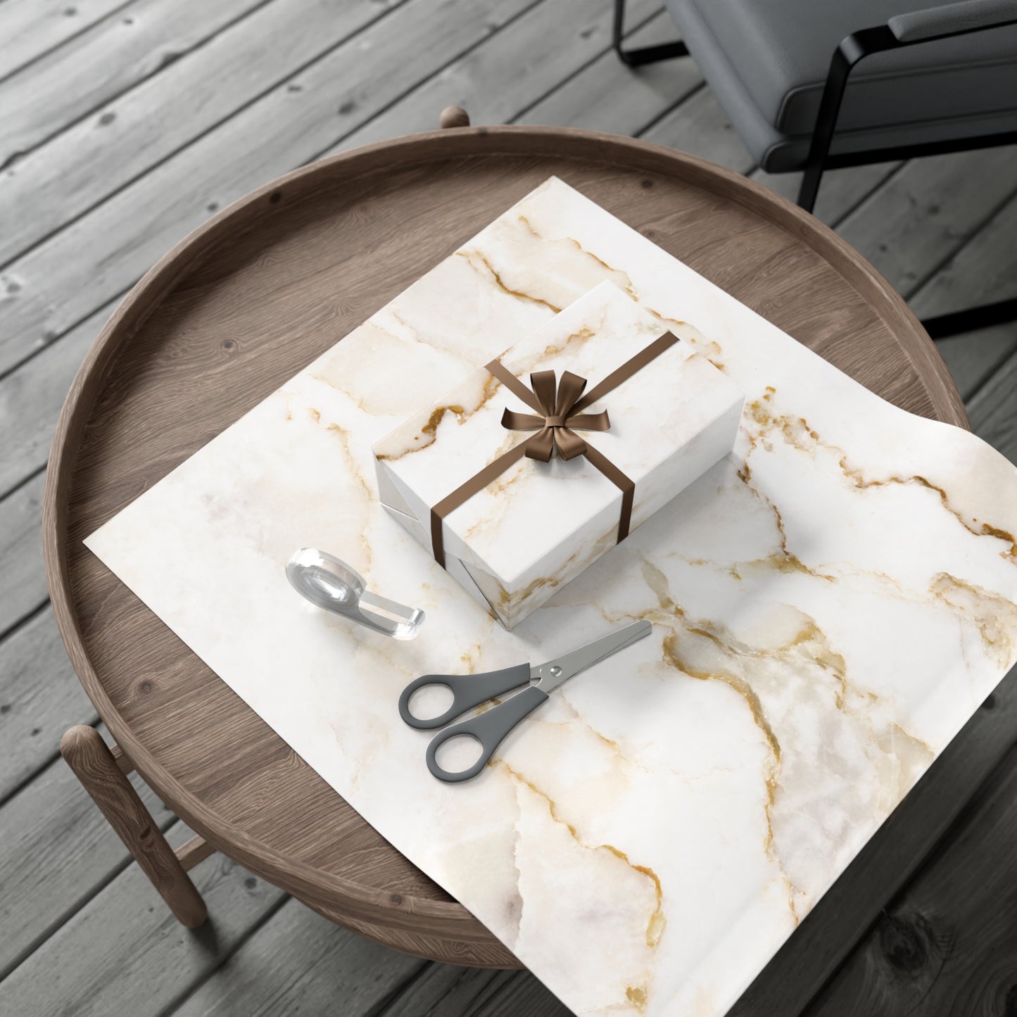 White Cream and Gold Marble Gift Wrapping Paper