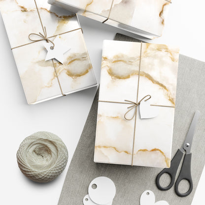 White Cream and Gold Marble Gift Wrapping Paper