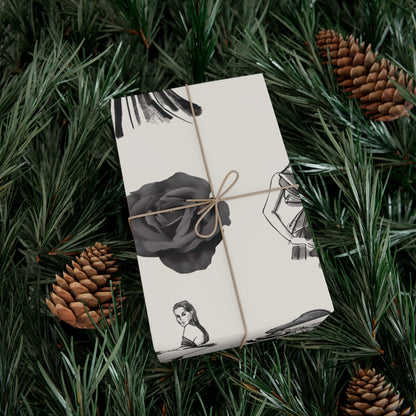 B&W Fashion Illustration Gift Wrapping Paper | Elegant Sketches on Bone White