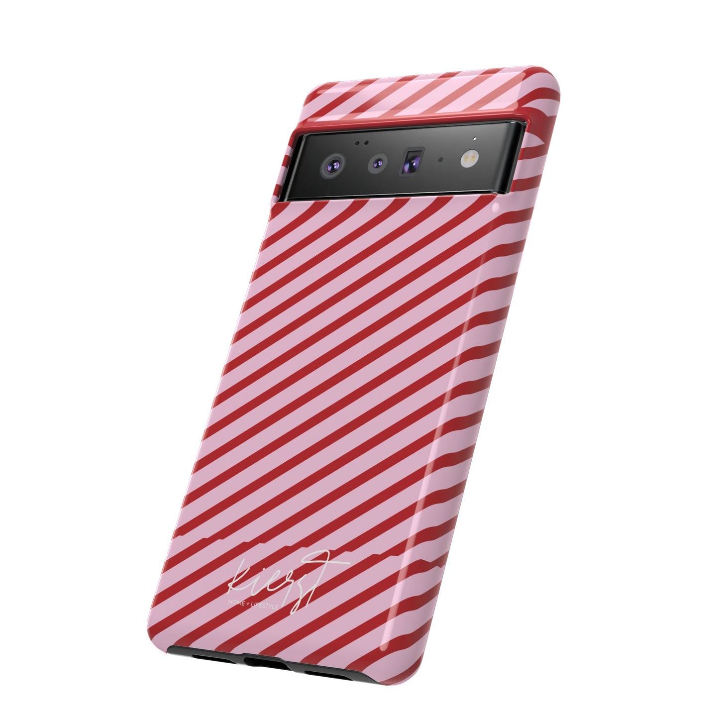 Holiday 25 Pink and Red Diagonal Striped Google Pixel Phone Case