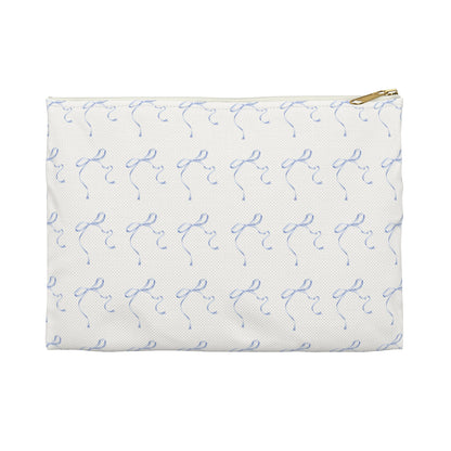 Multiple Thin Blue Bows on Beige Accessory Pouch