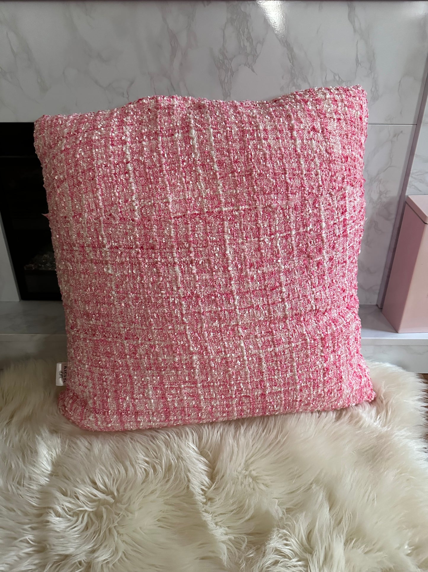 Pink Tweed Throw Pillow