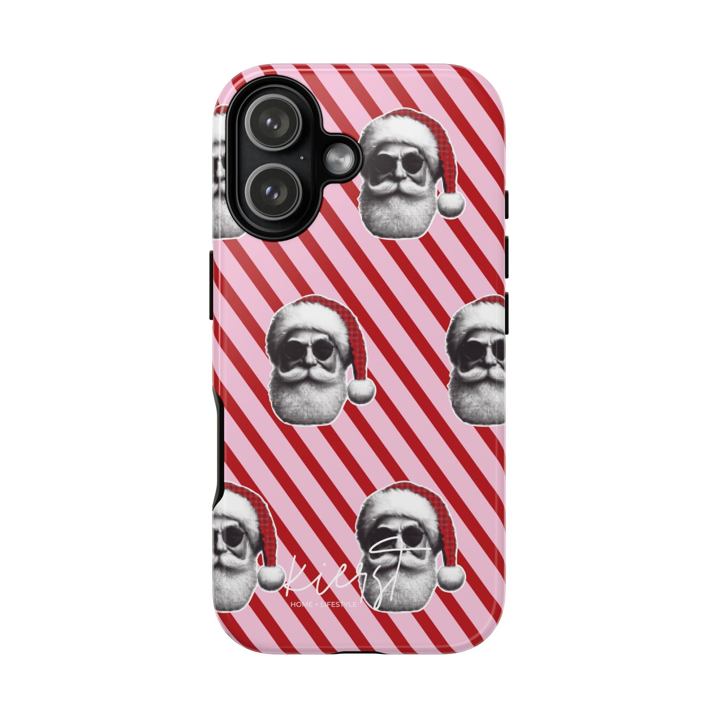 Holiday 25 Cool Santa on Pink and Red Diagonal Striped iPhone Case
