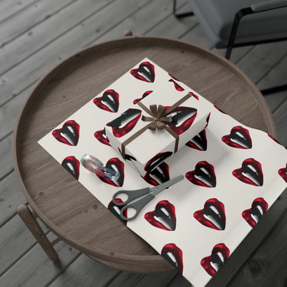 Vintage Red Lips Gift Wrapping Paper – Glossy Pop Art Mouths on Bone Color