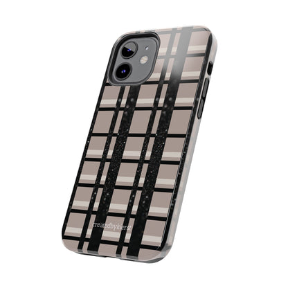 Tan, Black, and Black Glitter Plaid iPhone Case